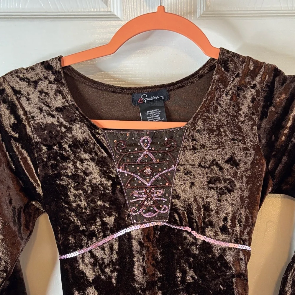 Speechless Brown Velvet w/Pink Sequins Dress for Costume Dress Up Party Like New